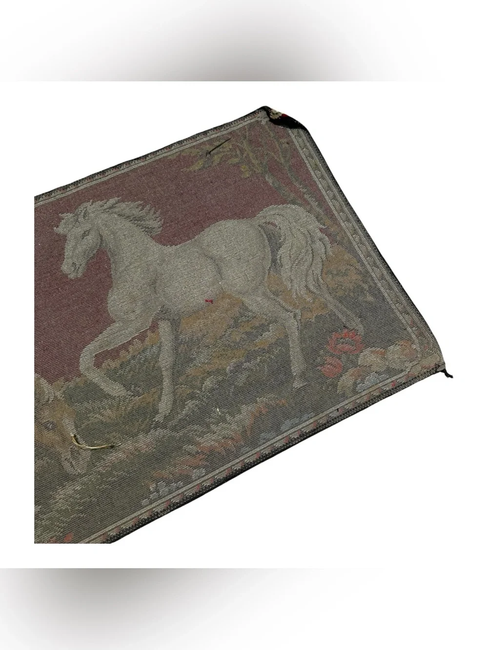 Vintage Horse Tapestry Wall Hanging Equestrian Rug Western Ranch Decor 38x19.5”